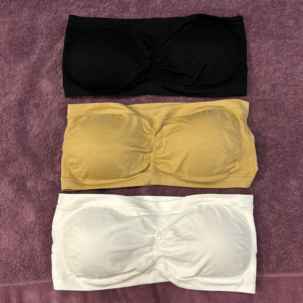 3 pack nylon/spandex strapless bras